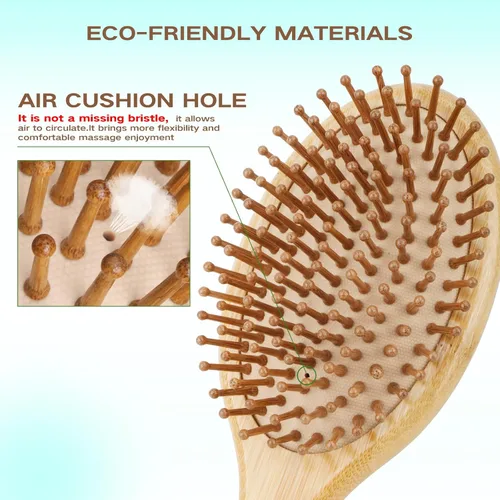 Miniatura 2 de Combeter Juego de cepillo y peine de bambú (4 piezas) – Peine desenredante natural y ecológico para mujeres, hombres y niños, reduce