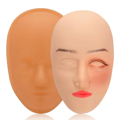 ATOMUS - Cabeza de piel para práctica de tatuajes, base de soporte de piel para entrenamiento de tatuajes faciales, piel falsa de goma suave para