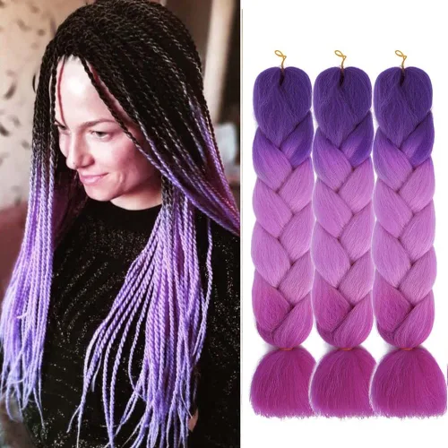 Miniatura 13 de Cabello trenzado de fibra sintética, tamaño jumbo, extensiones de cabello Kanekalon suave, color negro, (24 pulgadas, 3 piezas)