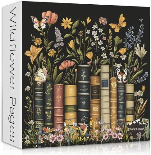 PICKFORU - Rompecabezas de flores silvestres para adultos, 1000 piezas, rompecabezas de páginas de flores silvestres, rompecabezas de libros vintage