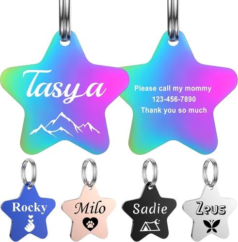 Miniatura 10 de GISUREY - Etiquetas de perro grabadas para mascotas, de acero inoxidable, etiquetas personalizadas de nombre de perro y gato, etiquetas de Hueso