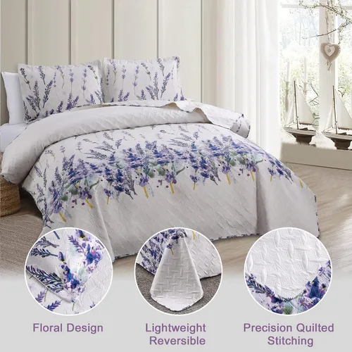Miniatura 2 de Juego de colcha de tamaño King, colcha floral King, juego de ropa de cama de verano, colcha ligera, colcha floral, colcha reversible, ropa de cama