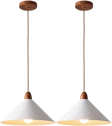 Miniatura 4 de 2 Pack Kitchen Island Pendant Lights, Nordic Retro White Metal Shade Ceiling Hanging Lighting, Modern Creative Conical Industrial Chandeliers for