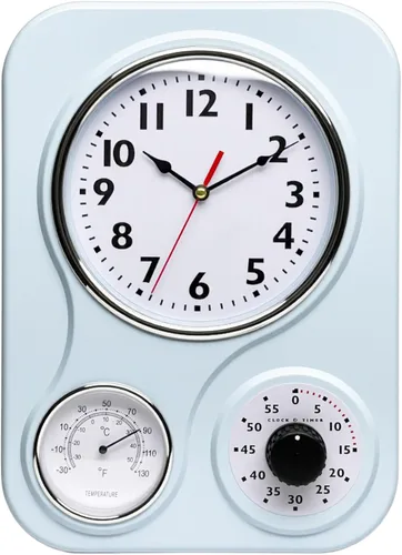 Miniatura 15 de Lily's Home - 9.5 pulgadas x 12.5 pulgadas - Reloj de pared retro para cocina, reloj de pared vintage con termómetro y temporizador de 60 minutos