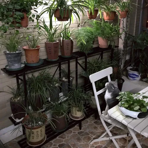 Miniatura 5 de Zhongma Soporte para plantas de 3 niveles que ahorra espacio, resistente para balcón, hogar, jardín, soporte de metal resistente para plantas