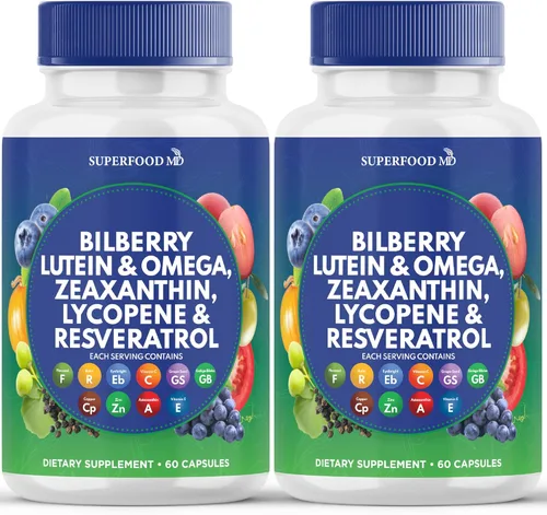 Superfood MD Vitaminas para la salud ocular con arándano luteína y zeaxantina licopeno 40 mg resveratrol extracto de semilla de uva Astaxantina -