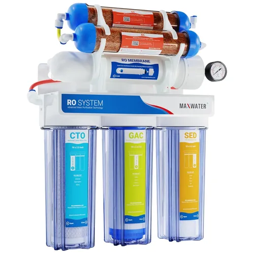 Miniatura 8 de Max Water Sistema de filtro de agua de ósmosis inversa portátil de 3 etapas, sistema de filtración de agua RO de 50 GPD para acuario, plantas