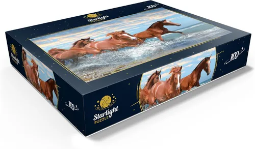 Miniatura 3 de MyPuzzle Beautiful Horses Running Through The Sea On A Beach - Rompecabezas prémium de 100 piezas para adultos