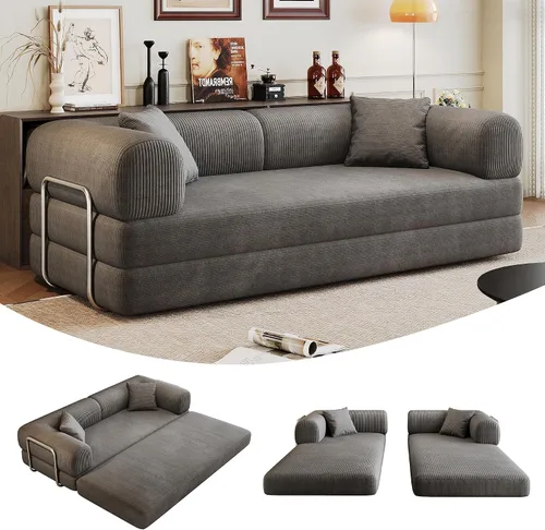 Miniatura 12 de Sofá cama convertible de 80 pulgadas, sofá cama plegable de pana con almohadas, sofá de compresión moderno sin hueso sin montaje, sofá de compresión