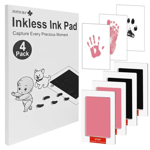 Kit de toallitas para huellas de recién nacidos, sin tinta, sin tinta, para regalo (color negro/rosa, paquete de 4)