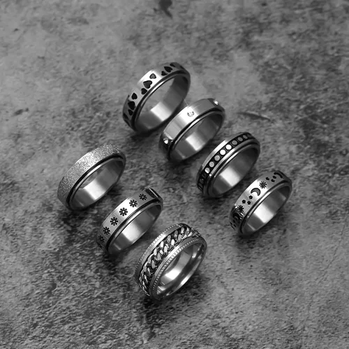 Miniatura 5 de KOHOTA Anillos giratorios de acero inoxidable para mujeres y hombres, anillos giratorios para la ansiedad, anillos giratorios para aliviar