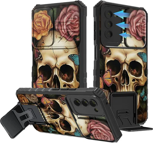 Miniatura 1047 de Funda para Samsung Galaxy S22 Ultra 5G, Galaxy S22 Ultra con cubierta de cámara deslizante, funda resistente de doble capa con función atril Black