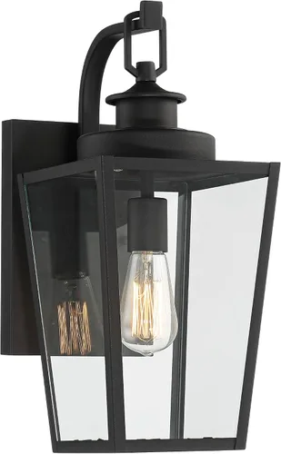 Miniatura 2 de Possini Euro Design Ackerly - Moderna lámpara de pared para exteriores, acero negro texturizado, paneles de vidrio transparente de 17 1/4 pulgadas