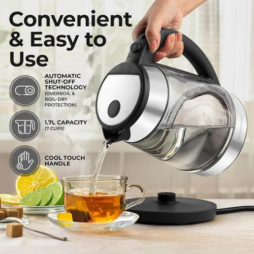 Miniatura 2 de Zulay Kitchen Hervidor eléctrico de ebullición rápida - Hervidor de agua caliente de 1.7 litros 1500 W con apagado automático - Caldera de agua