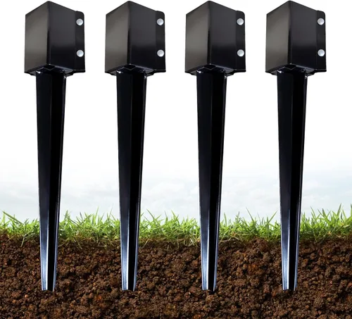 ARIFARO Anclaje para poste de valla de 24 pulgadas Punta de tierra de acero resistente recubierto de polvo negro Estacas para poste de 4x4 pulgadas