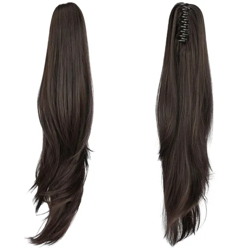 Miniatura 26 de Extensión de cola de caballo, extensiones de cabello con clip de garra de 24 pulgadas, extensiones de cabello largo y lacio, extensión de cabello
