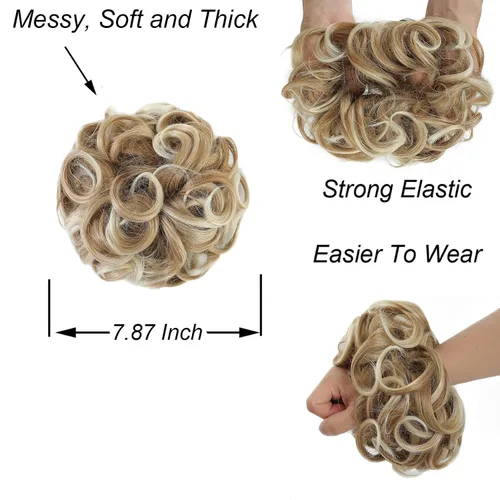 Miniatura 4 de Elaine Extensión de Moño Grande y Desordenado Cabello Rizado Moños Piezas de Cabello para Mujeres Sintético Ondulado Coleteros Grandes Gruesos Punta
