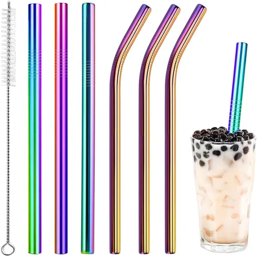 Miniatura 10 de Vinaco Pajitas para batidos de acero inoxidable, extra anchas de 0.5 pulgadas, popotes de metal reutilizables para batidos, té de burbujas, batidos