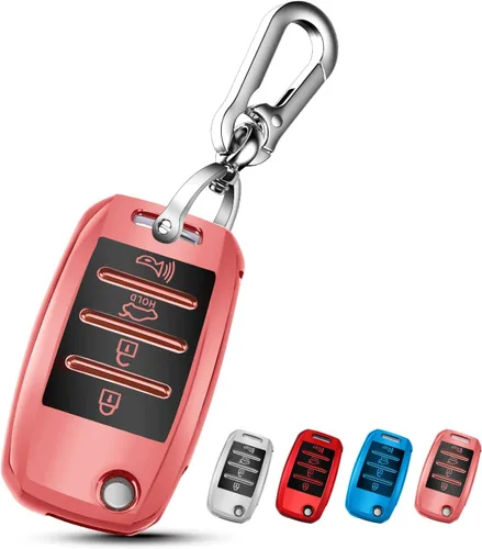 Miniatura 9 de QBUC para funda de llavero de KIA con llavero para 2013 2014 2015 2016 2017 Kia Sorento Sedona Soul Rio etc (Llavero plegable/doblado)(Azul)
