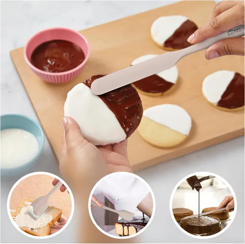 Miniatura 4 de HOTEC Juego de 5 espátulas de goma de silicona resistentes al calor de 600 ℉, sin BPA, para cocina, hornear, mezclar para utensilios de cocina Caqui