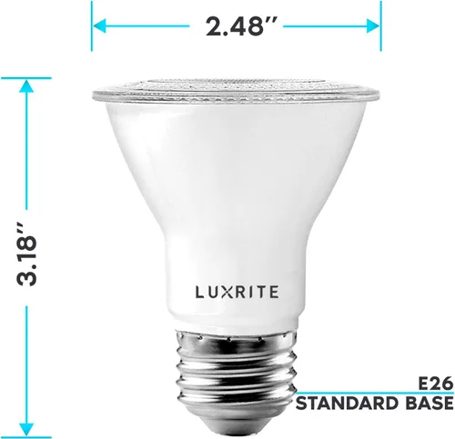 Miniatura 4 de LUXRITE Paquete de 4 bombillas LED PAR20, equivalente a 50 W, blanco suave de 3000 K, foco LED regulable, para interiores y exteriores, 7 W, 500