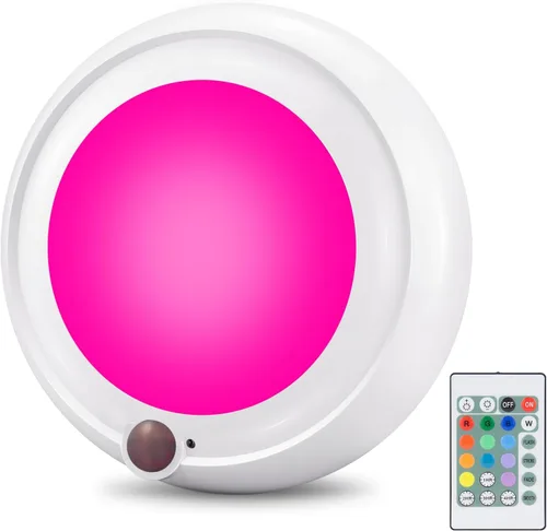 Lámpara de techo LED a pilas, control remoto, 12 colores cambiantes, para armario, ducha, porche, luz nocturna regulable para pasillo, dormitorio,