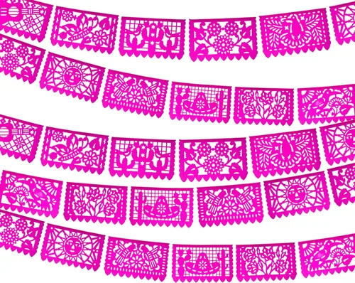 Pancartas rosadas de Picado Picado, decoraciones de fiesta temática mexicana rosa, banderas mexicanas, decoraciones colgantes de fiesta de México