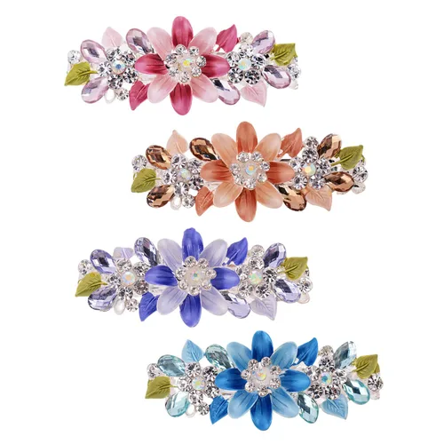 Miniatura 13 de inSowni Paquete de 4 Pasadores de Cabello Franceses de Metal de Lujo con Purpurina Brillante, Gemas Enjoyadas, Cristales con Diamantes de Imitación
