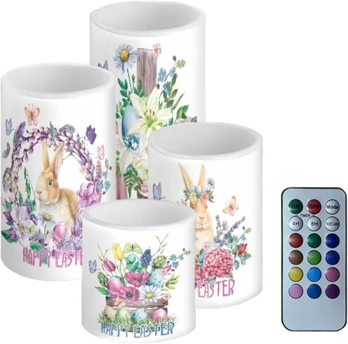 Miniatura 10 de Velas LED parpadeantes operadas por batería, juego de 4 con control remoto y temporizador, velas de llama danzante, velas de pilar para mesa, Playa