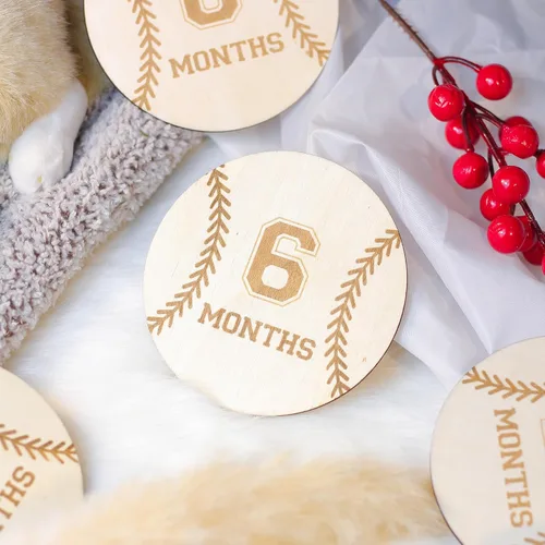Miniatura 4 de Tarjetas de hitos mensuales para bebés, discos de hitos mensuales de madera, accesorios de fotografía para recién nacidos para documentar el Tarjeta