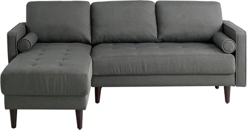 Studio Living® Lexington Sofá Chaise de 83.1 pulgadas, moderno de mediados de siglo, comodidad de resortes ensacados, chaise reversible, fácil Gris