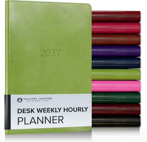 Miniatura 135 de Gallery Leather Agenda semanal y mensual grande 2025-2026, agenda y cuaderno con elegantes bordes de página dorados dorados, 12 meses, cactus Cactus