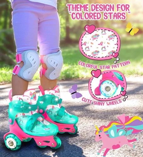 Miniatura 3 de Patines de ruedas ajustables para niños, niñas y señoras con ruedas que se iluminan con flash (edad 3-9), equilibrio de tres puntos, empaque de caja