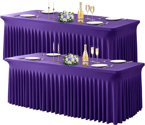 Miniatura 62 de Wish Care Paquete de 2 manteles de elastano elástico azul bebé para mesas rectangulares de 4 pies, manteles ajustables sin arrugas de 4 pies