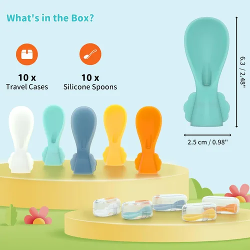 Miniatura 2 de Cuchara universal para alimentos para bebés, paquete de 10, cucharas de silicona para bebés, para viajes, para comida de bebé, cuchara exprimible