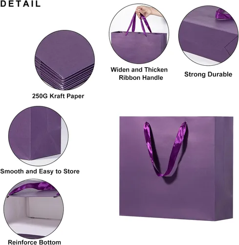Miniatura 3 de driew Bolsas de regalo de tamaño mediano con asas, 12.6 x 4.5 x 11 pulgadas, bolsas de regalo de papel de tamaño mediano a granel resistentes