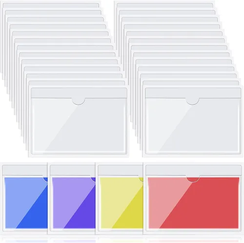 Miniatura 8 de Paquete de 30 bolsillos autoadhesivos para tarjetas de índice, con apertura superior, tarjetero ideal para organizar y proteger tus tarjetas