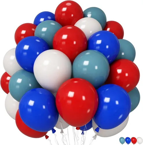 Miniatura 18 de Jobkoo Globos Azules y Blancos, 60 Pzs Globos de Látex Pastel Azul Bebé Plateado de 12 Pulgadas con Globos de Confeti Metálico Globos de Graduación