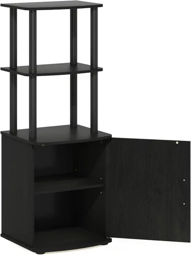 Miniatura 5 de Furinno Turn-N-Tube - Mesa auxiliar de entretenimiento para TV alta con estante de exhibición y gabinete de almacenamiento de 2 niveles, Madera/Negro