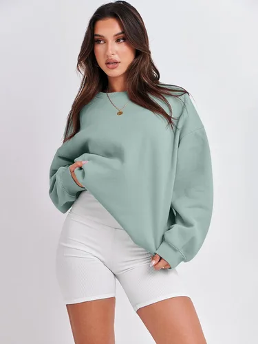 Miniatura 2 de ANRABESS Sudadera de gran tamaño para mujer, de forro polar, manga larga, cuello redondo, informal, para otoño 2023, ropa de moda