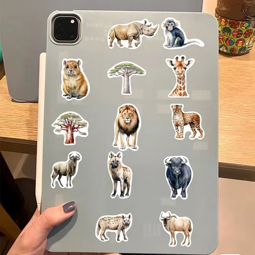 Miniatura 3 de Calcomanías geniales de animales salvajes para álbum de recortes, 50 calcomanías de vinilo impermeables de animales africanos para botellas de agua