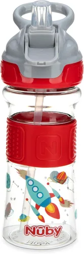 Miniatura 14 de Nuby Thirsty Kids Flip-It - Vaso para beber sin derrames con boquilla suave, 12 onzas, más de 18 meses, color camuflaje aguamarina, esenciales