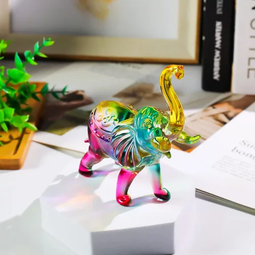 Miniatura 3 de YWHL Figura de Elefante de Cristal y Vidrio Regalos para Mujeres, Estatua de Elefante Colorida Hecha a Mano Decoración Regalo para Amantes