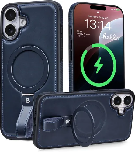 Miniatura 12 de Butaiga - Funda para iPhone 12 Pro Max con correa de cuero, soporte de anillo, color negro Finger Loop, Relieve Smartphone Pinky Strain