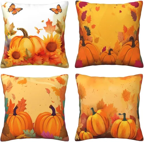 Miniatura 20 de Ouqiuwa Juego de 4 fundas de almohada coloridas con diseño de pájaros de 12 x 12 pulgadas, cuadradas, decorativas, con hojas de arce otoñales