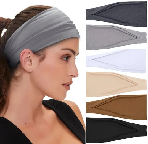 Miniatura 9 de Huachi Diademas bohemias para mujer, bandas anchas para la cabeza, para yoga, entrenamiento, bandas para el cabello para mujer, antideslizantes