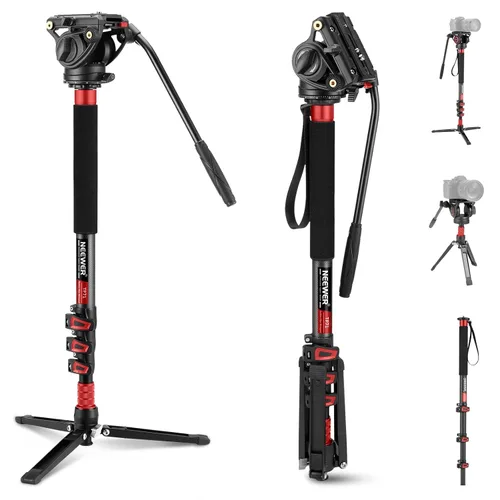 Miniatura 10 de NEEWER Soporte monopie para cámara de 67.7 pulgadas, trípode de viaje de fibra de carbono ligero con base desmontable para videocámara DSLR