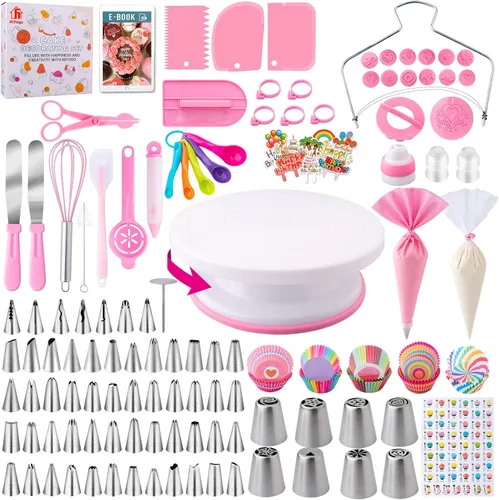 Kit de Herramientas de Suministros para Decoración de Pasteles 356 piezas, Accesorios de Repostería Nifogo con Plato Giratorio para Pasteles, Manga