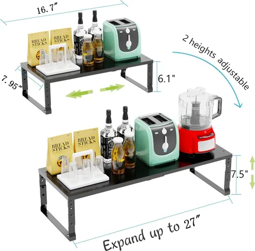 Miniatura 6 de Jojocross Organizador de especias apilable expandible para armario de cocina, estante de mostrador ajustable, encimera, despensa, armario, baño