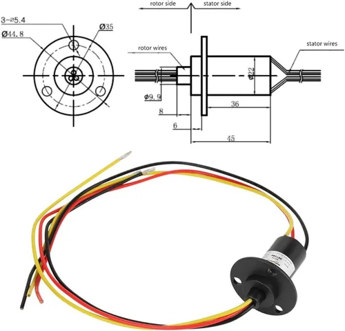 Miniatura 3 de Mini anillo colectando eléctrico para generador eólico 3-Wire 250RPM 600V Anillo colector de energía Anillo colector de turbina de viento Anillos